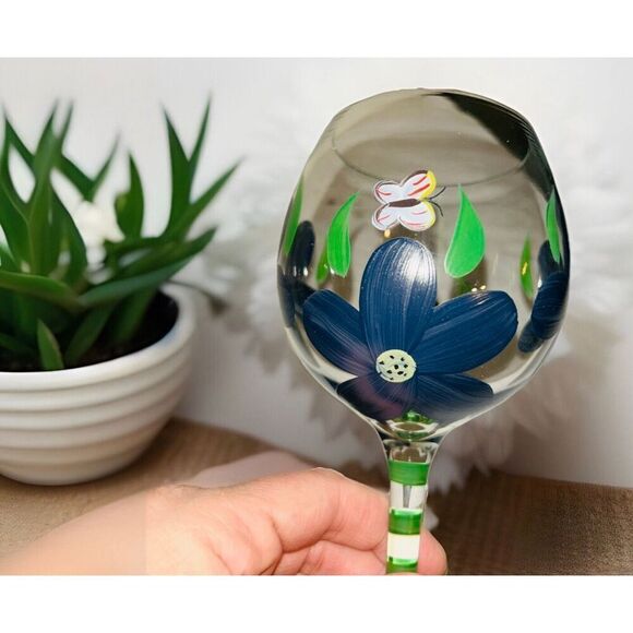 Hand-Painted Purple Flower Butterfly Wine Glass Set - Picture 2 of 4